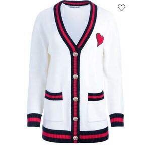 Alice + Olivia White Cardigan with Red and gold accent